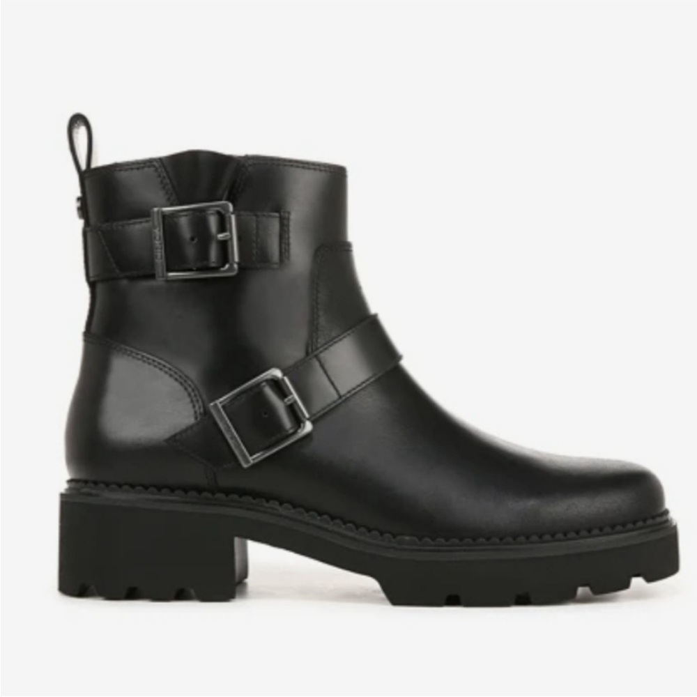 Vionic Black Leather Ankle Booties with Dual Buckles